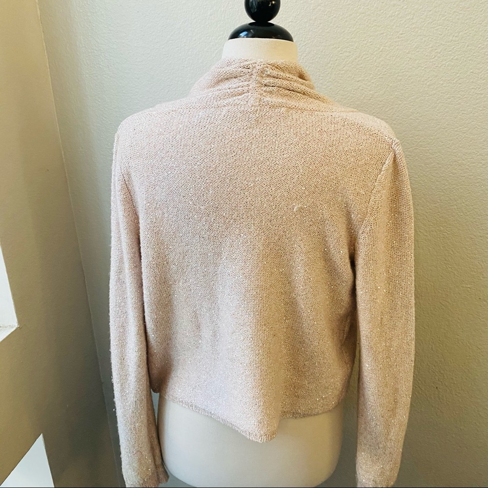 Anthropologie Knitted Knotted Pink Sequin Cardigan sweater women’s M - Picture 6 of 8